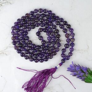 natural Amethyst round bead mala