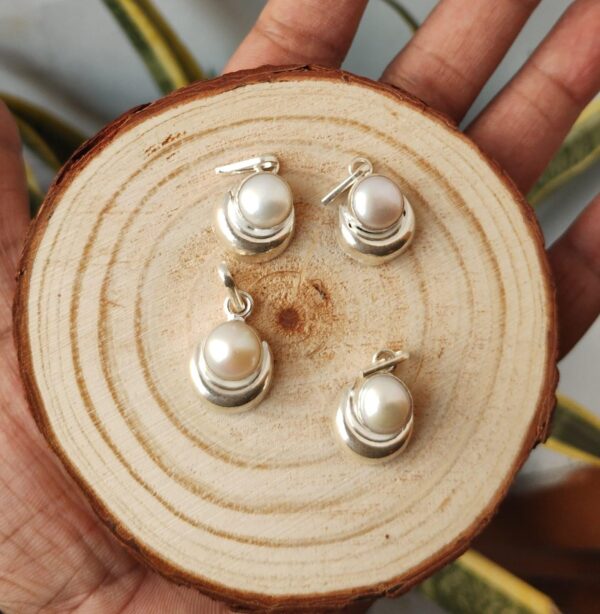 silver pearl pendant , natural pearl or moti in silver half moon pendant