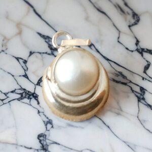 silver pearl pendant , natural pearl or moti in silver half moon pendant