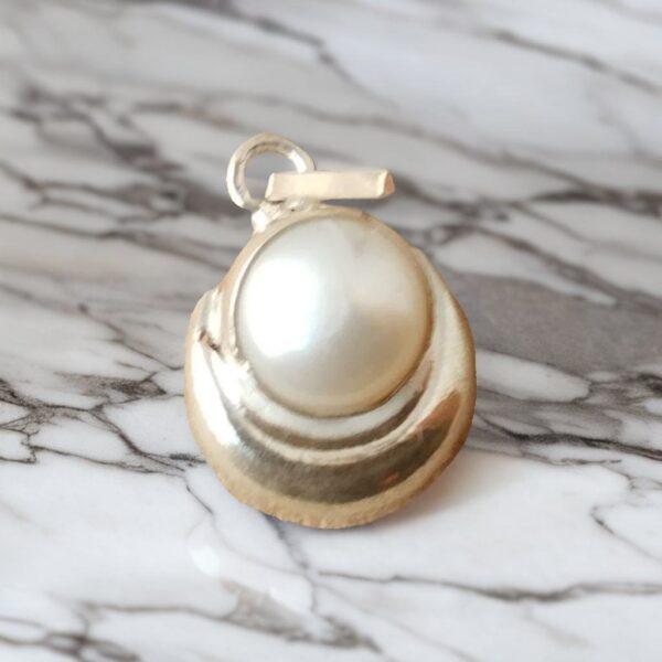 silver pearl pendant , natural pearl or moti in silver half moon pendant