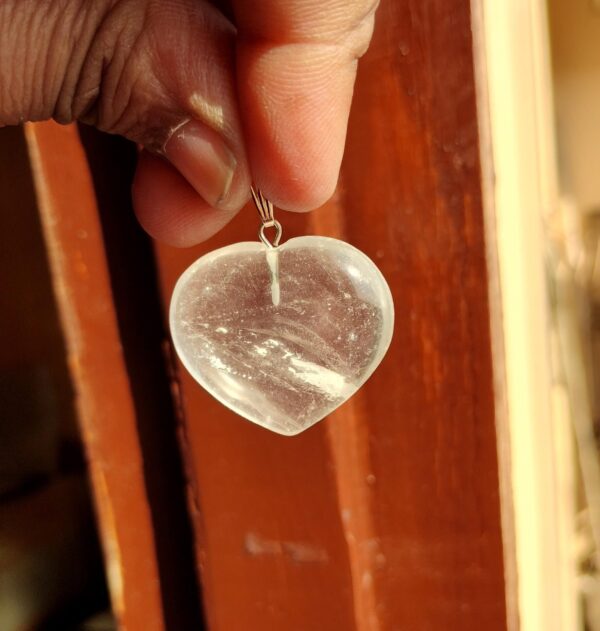 clear crystal quartz sphatik heart pendant