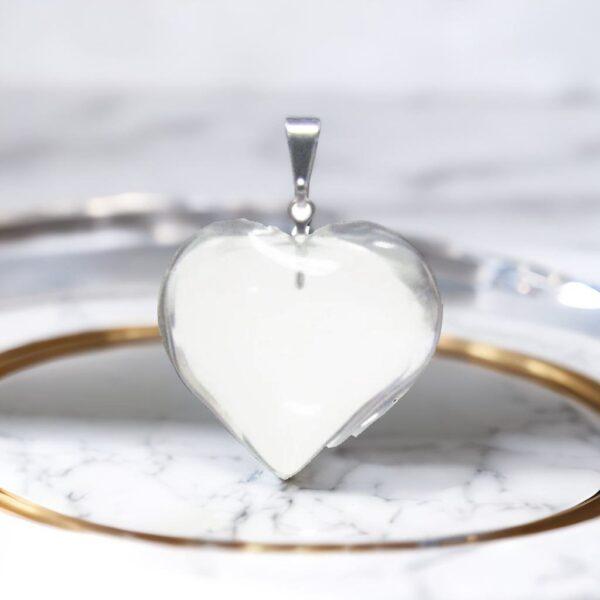 clear crystal quartz sphatik heart pendant