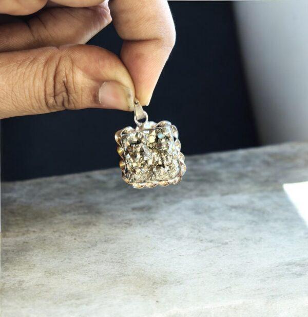 Original pyrite pendant in sterling silver , natural pyrite pendant